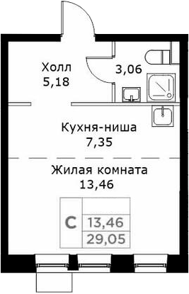 Планировка Студии 29.05 м² в ЖК «КИТ», корпус 1