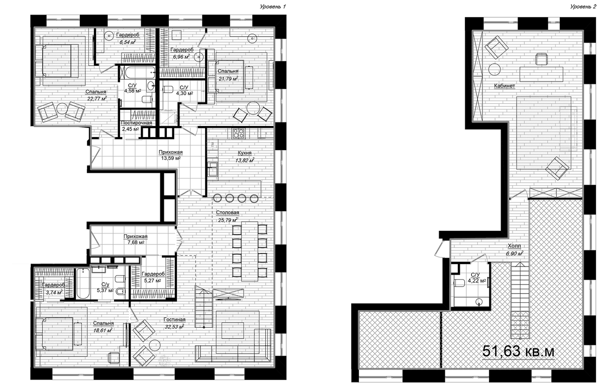 Планировка 5Е-к.кв 237.4 м² в ЖК «Клубный дом Долгоруковская 25», корпус Художественный