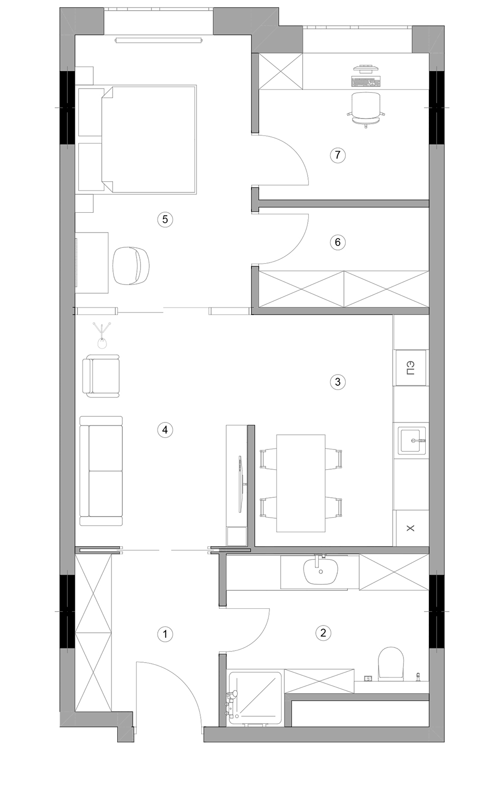 Планировка евротрёшка (3Е) 63.4 м² в ЖК «Клубный дом Sole Hills», корпус 1