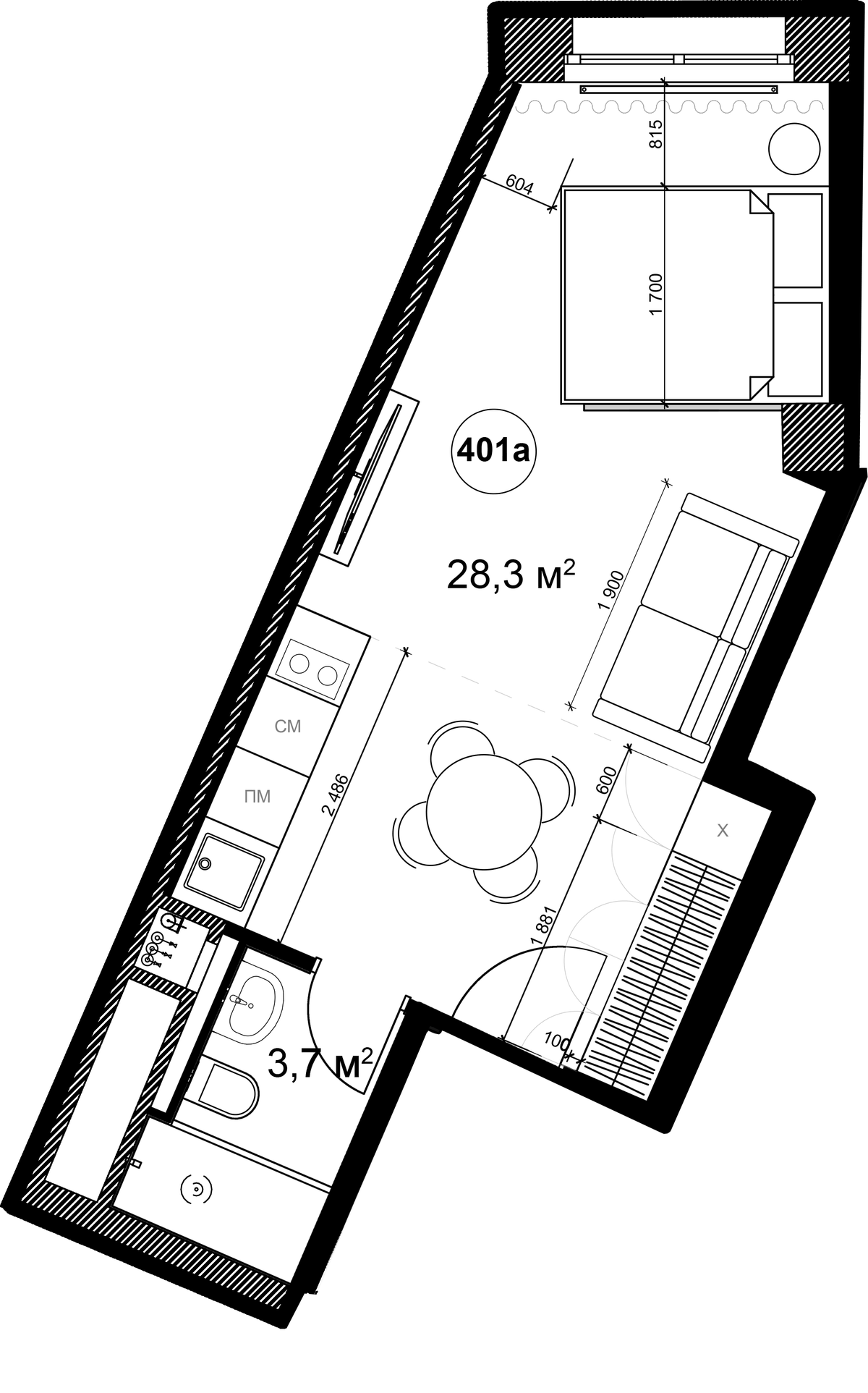 Планировка Студии 32 м² в ЖК «Клубный дом Sole Hills», корпус 1
