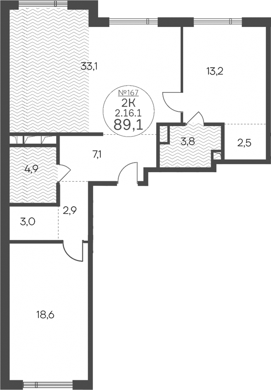 Планировка евротрёшка (3Е) 89.1 м² в ЖК «Клубный квартал КРЫЛАТСКАЯ 33», корпус 1