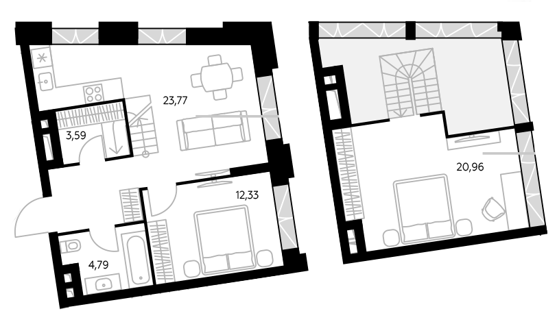 Планировка евродвушка (2Е) 50.1 м² в ЖК «Космо 4/22», корпус Сад