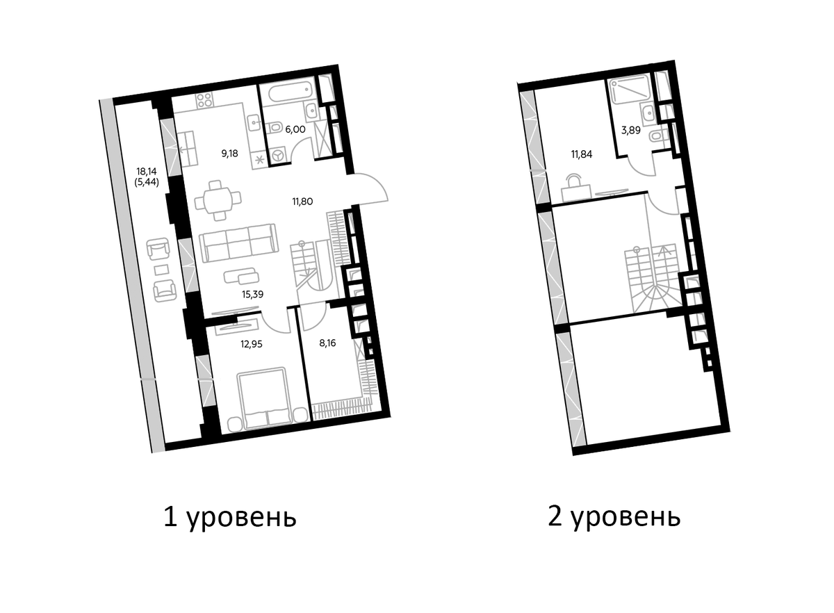 Планировка евродвушка (2Е) 69 м² в ЖК «Космо 4/22», корпус Сад