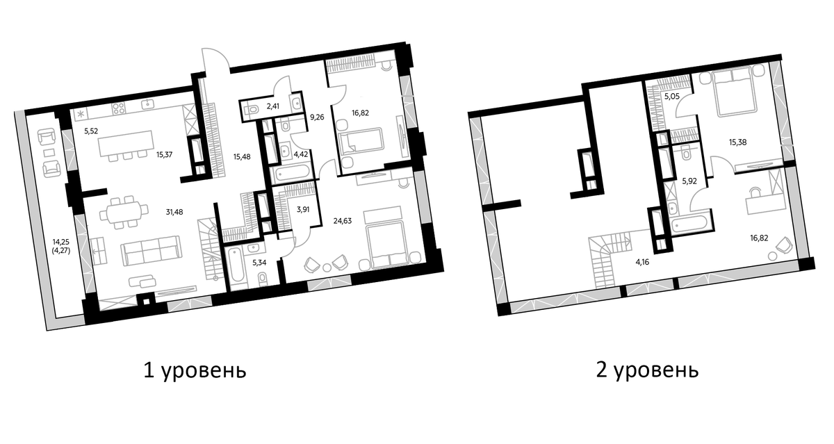 Планировка евротрёшка (3Е) 138.9 м² в ЖК «Космо 4/22», корпус Сад