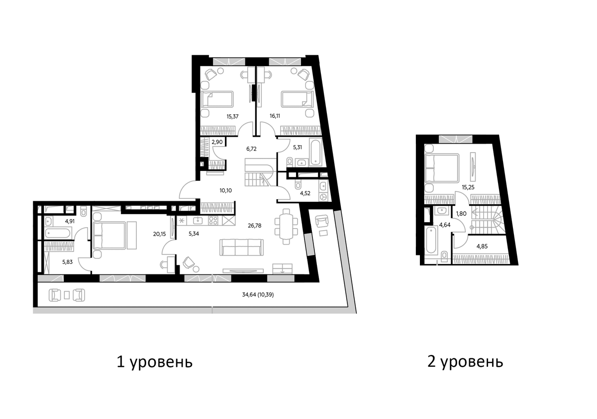 Планировка евро-4 (4Е) 134.3 м² в ЖК «Космо 4/22», корпус Река