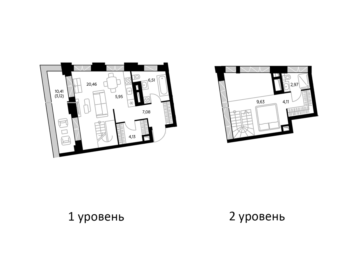 Планировка Студии 47.3 м² в ЖК «Космо 4/22», корпус Сад