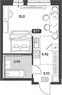 Планировка Студии 26.97 м² в ЖК «Космопарк», корпус 3.2