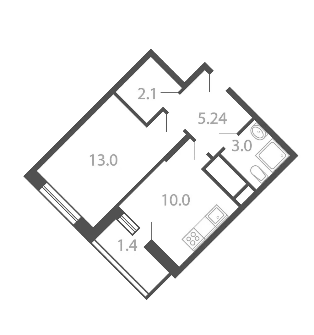 Планировка однокомнатная 35.5 м² в ЖК «Новые котельники», корпус 9