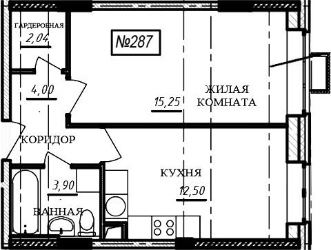 Планировка однокомнатная 37.7 м² в ЖК «Краснофлотский», корпус 1