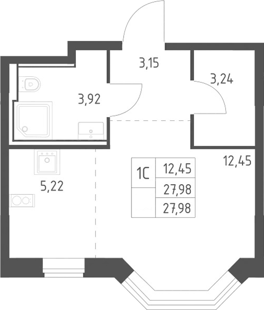 Планировка Студии 27.98 м² в ЖК «Квартал Домашний», корпус 2