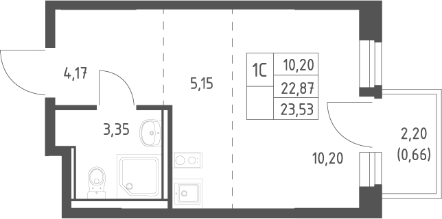 Планировка Студии 23.53 м² в ЖК «Квартал Ивакино», корпус 5