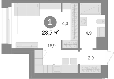 Планировка Студии 28.7 м² в ЖК «Квартал Издание», корпус 1