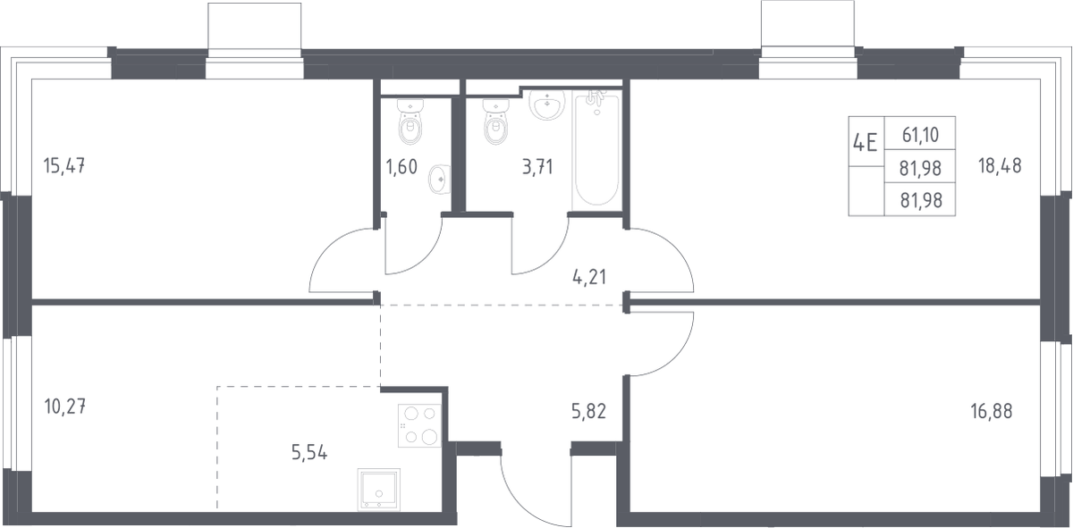Планировка евро-4 (4Е) 81.98 м² в ЖК «Квартал Западный», корпус 9