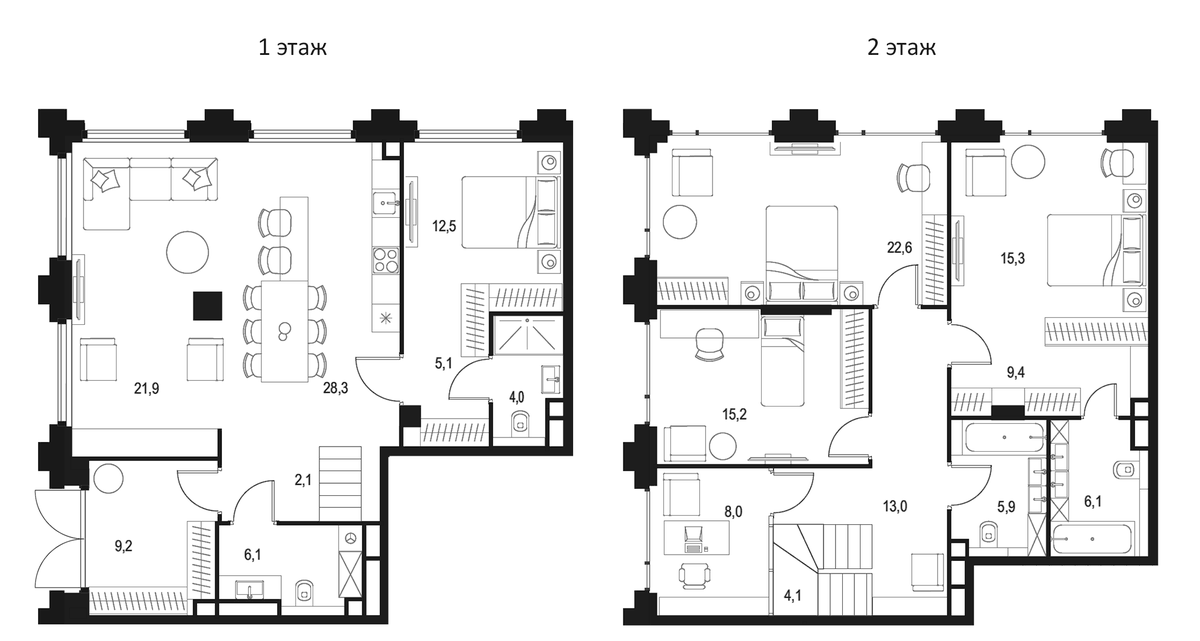 Планировка пятикомнатная 191.7 м² в ЖК «Левел Бауманская», корпус B