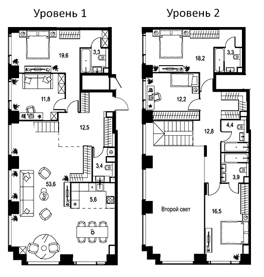Планировка пятикомнатная 181.1 м² в ЖК «Левел Мичуринский», корпус 1