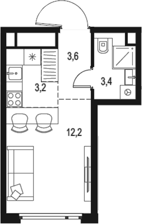 Планировка Студии 22.4 м² в ЖК «Левел Нижегородская», корпус 5