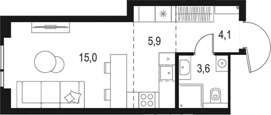 Планировка Студии 28.6 м² в ЖК «Левел Войковская», корпус 4