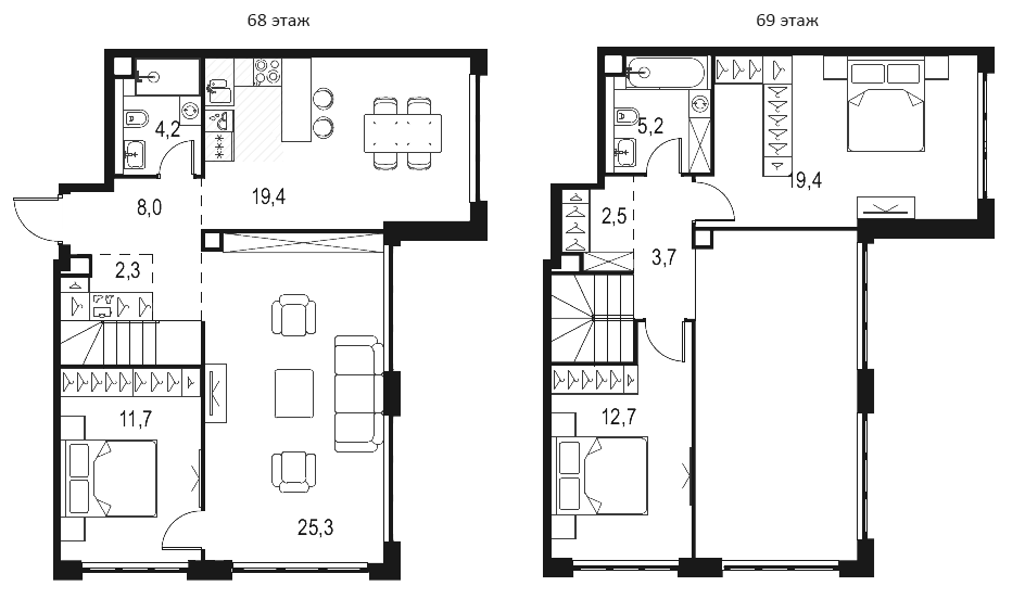 Планировка четырёхкомнатная 120.6 м² в ЖК «Левел Южнопортовая», корпус 1