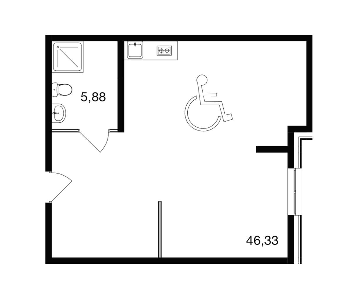 Планировка Студии 52 м² в ЖК «M1 Сколково», корпус 1