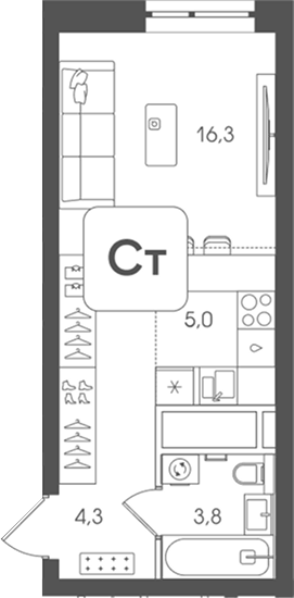 Планировка Студии 29.4 м² в ЖК «Мангазея на Речном», корпус 8.2