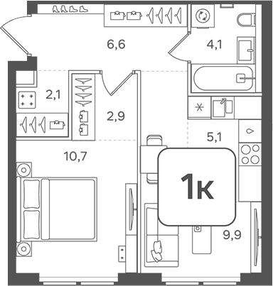 Планировка однокомнатная 41.4 м² в ЖК «НАЗАРЕ», корпус 6