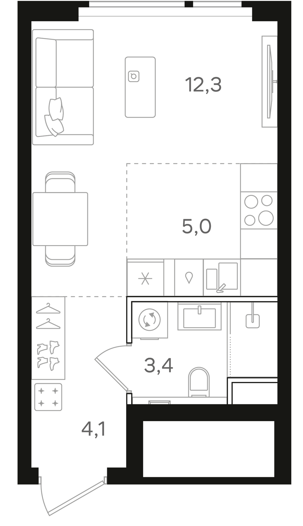 Планировка Студии 24.8 м² в ЖК «НАЗАРЕ», корпус 2