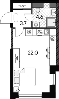 Планировка Студии 30.3 м² в ЖК «МАРК», корпус 1