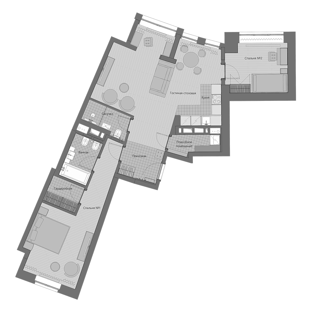 Планировка евротрёшка (3Е) 80.6 м² в ЖК «Маршал», корпус 4