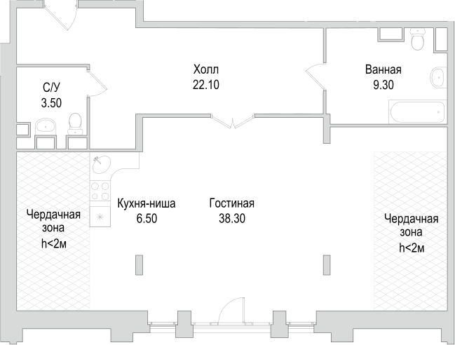 Планировка Студии 79.7 м² в ЖК «Маршал», корпус 3