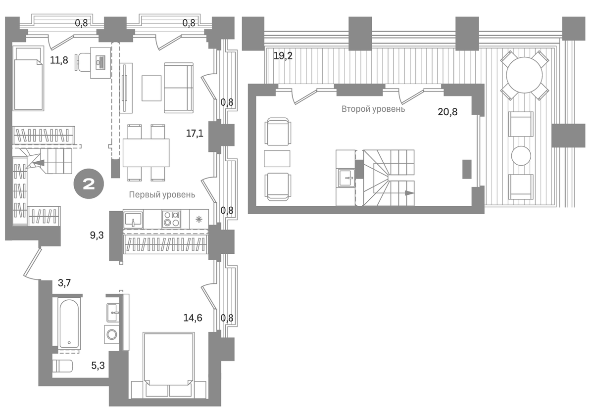 Планировка двухкомнатная 105.5 м² в ЖК «Метроном», корпус 1