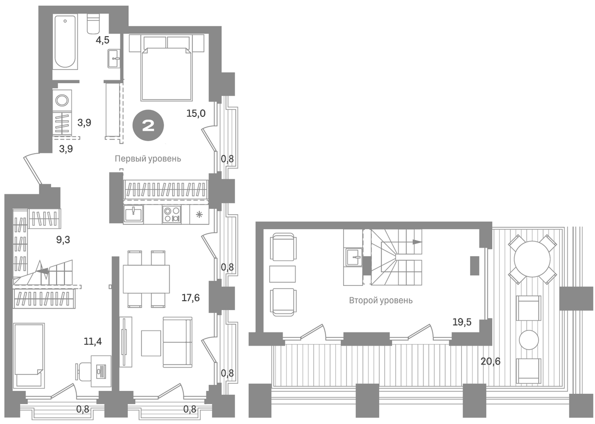 Планировка двухкомнатная 109.3 м² в ЖК «Метроном», корпус 1