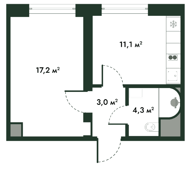 Планировка однокомнатная 35.6 м² в ЖК «МФК Arkenston», корпус 1