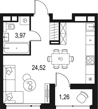 Планировка Студии 29.75 м² в ЖК «Левел Лесной», корпус 24/2