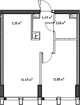 Планировка евродвушка (2Е) 40.65 м² в ЖК «Мод», корпус Камю (5)