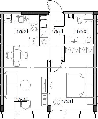 Планировка евродвушка (2Е) 43.88 м² в ЖК «Мод», корпус Манн (3)
