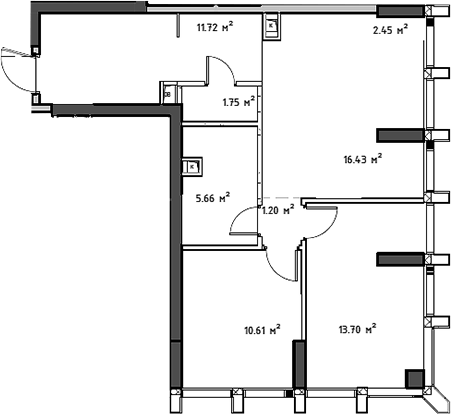 Планировка евротрёшка (3Е) 63.52 м² в ЖК «Мод», корпус Камю (5)