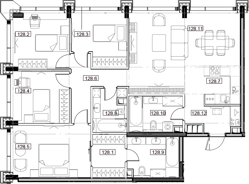 Планировка 5Е-к.кв 114.6 м² в ЖК «Мод», корпус Манн (3)