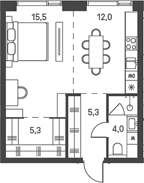 Планировка Студии 42.1 м² в ЖК «Моментс», корпус 2.3