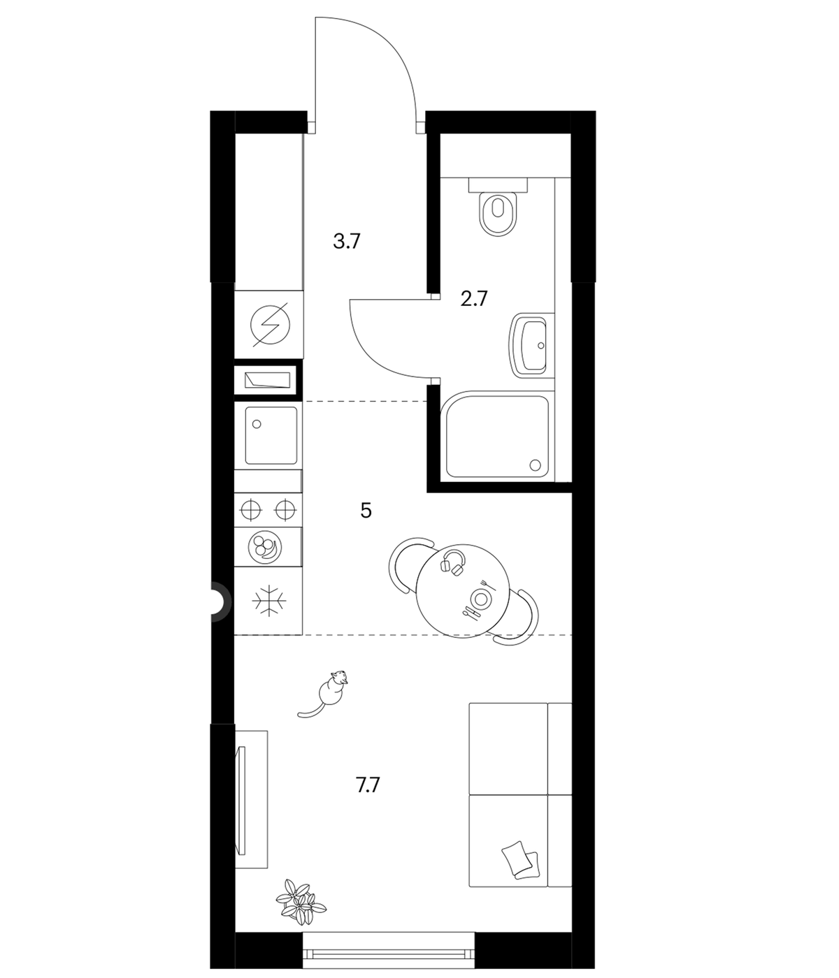Планировка Студии 19.1 м² в ЖК «Москворечье», корпус 1.2
