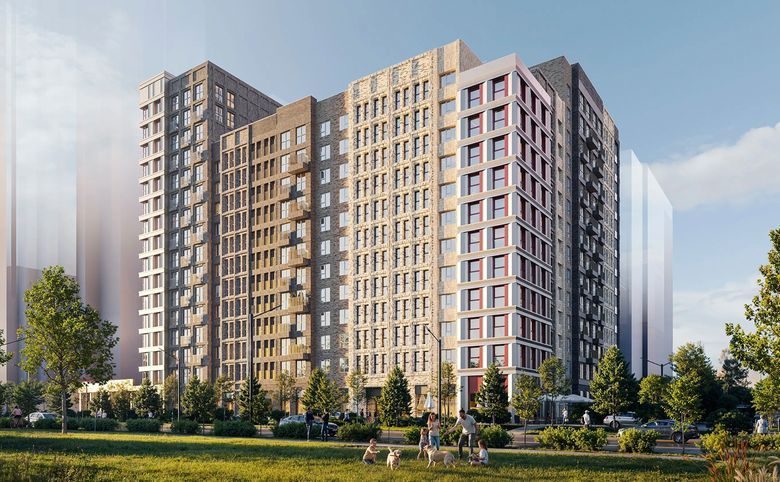 Москворечье — Так квартал выглядит с улицы: корпуса разной высоты, кирпич