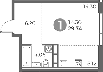 Планировка Студии 29.74 м² в ЖК «Нижегородская от Гранель», корпус 1