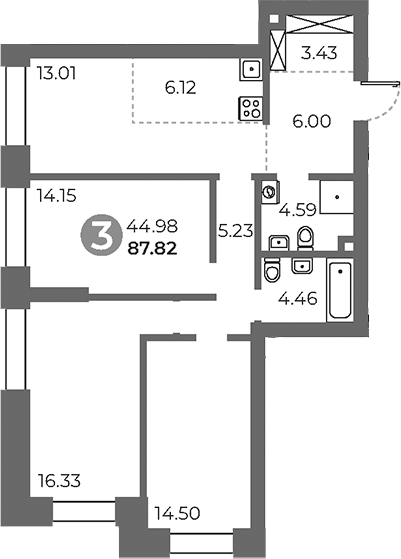 Планировка евро-4 (4Е) 87.82 м² в ЖК «Павелецкая от Гранель», корпус 2
