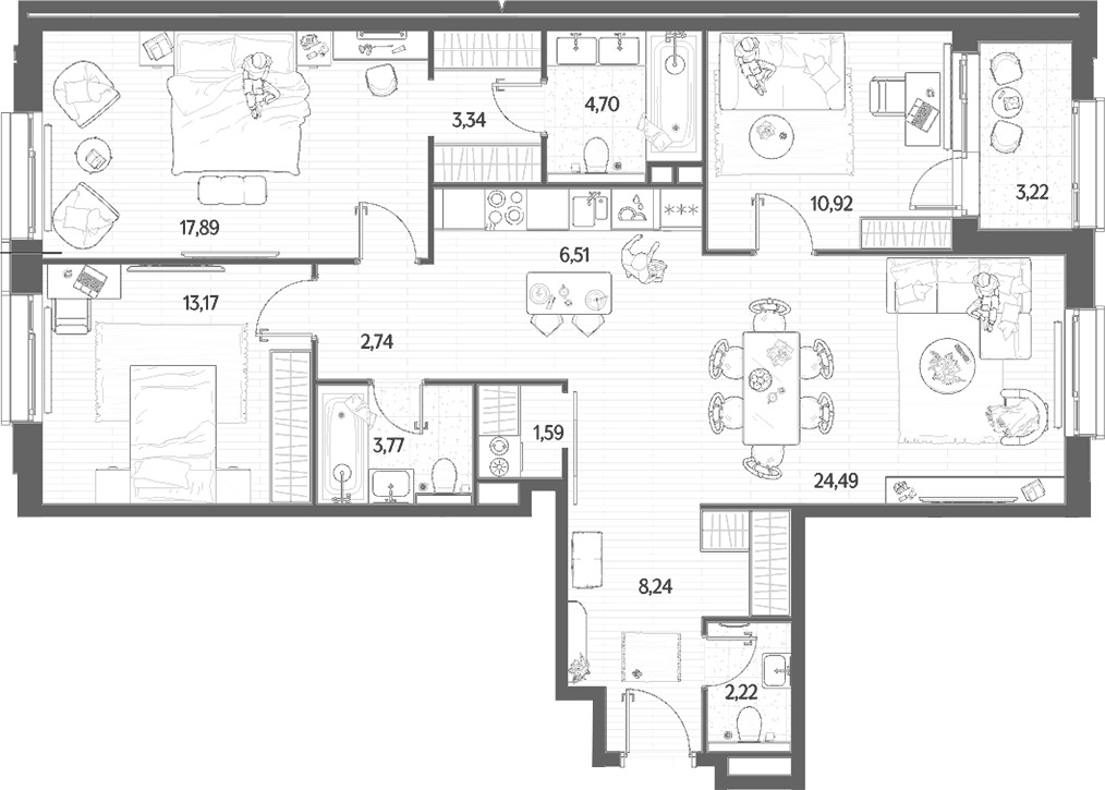 Планировка евро-4 (4Е) 101.19 м² в ЖК «МЫС», корпус Дом Урал