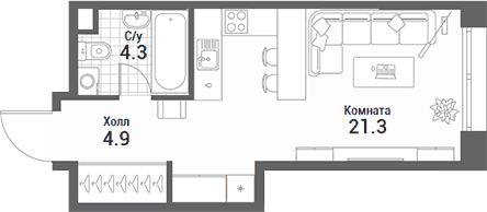 Планировка Студии 30.5 м² в ЖК «Нагатино Ай-Лэнд», корпус 1