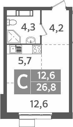 Планировка Студии 26.8 м² в ЖК «Ново-Молоково», корпус 13