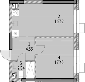 Планировка однокомнатная 35.94 м² в ЖК «N'ICE LOFT», корпус 5