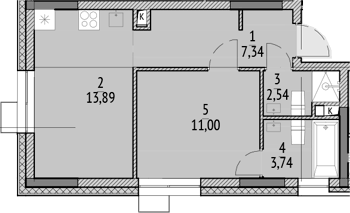 Планировка однокомнатная 38.51 м² в ЖК «N'ICE LOFT», корпус 5