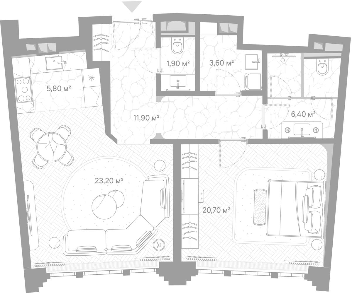 Планировка однокомнатная 73.5 м² в ЖК «Николь», корпус Клуб
