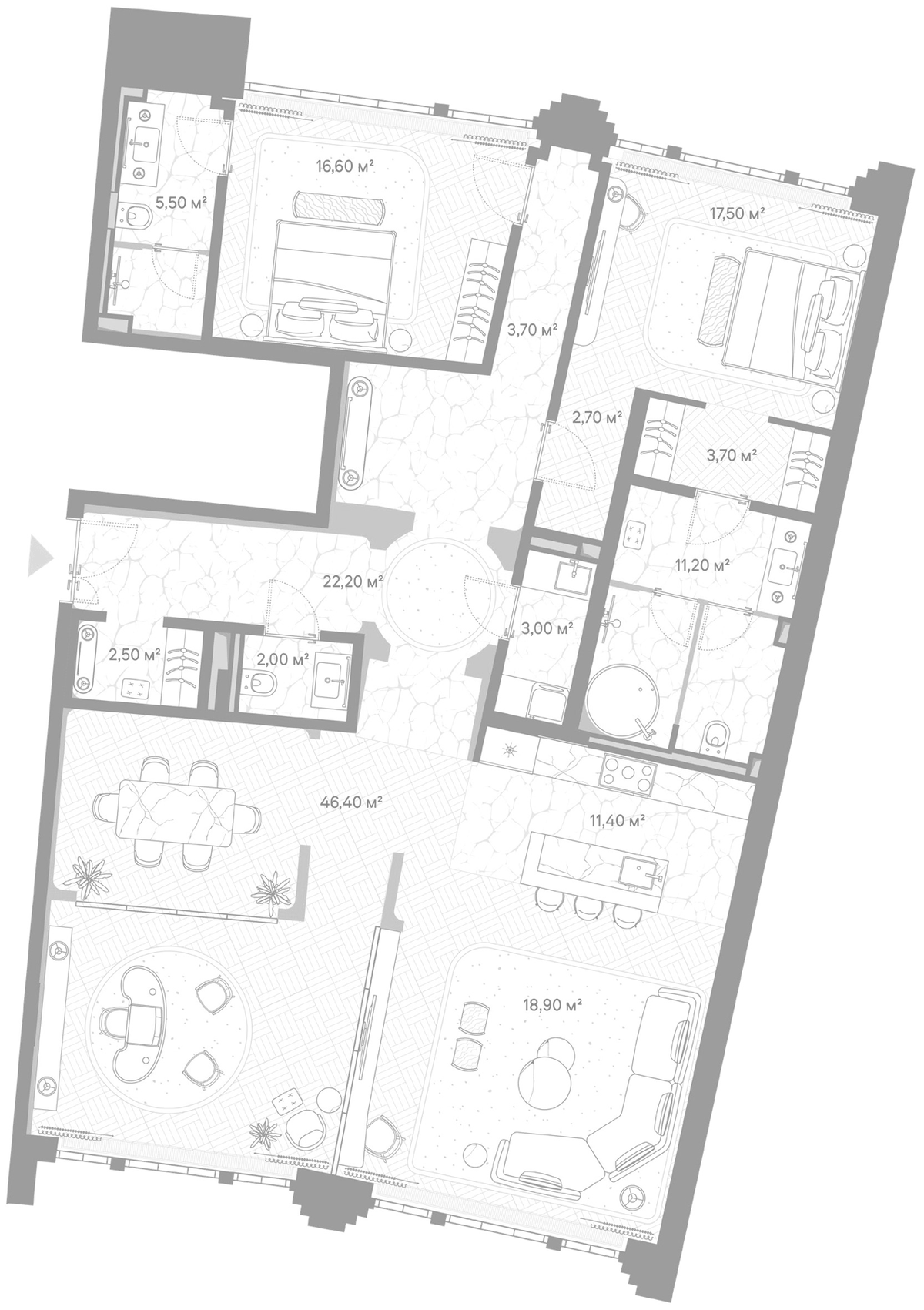 Планировка двухкомнатная 162.3 м² в ЖК «Николь», корпус Клуб