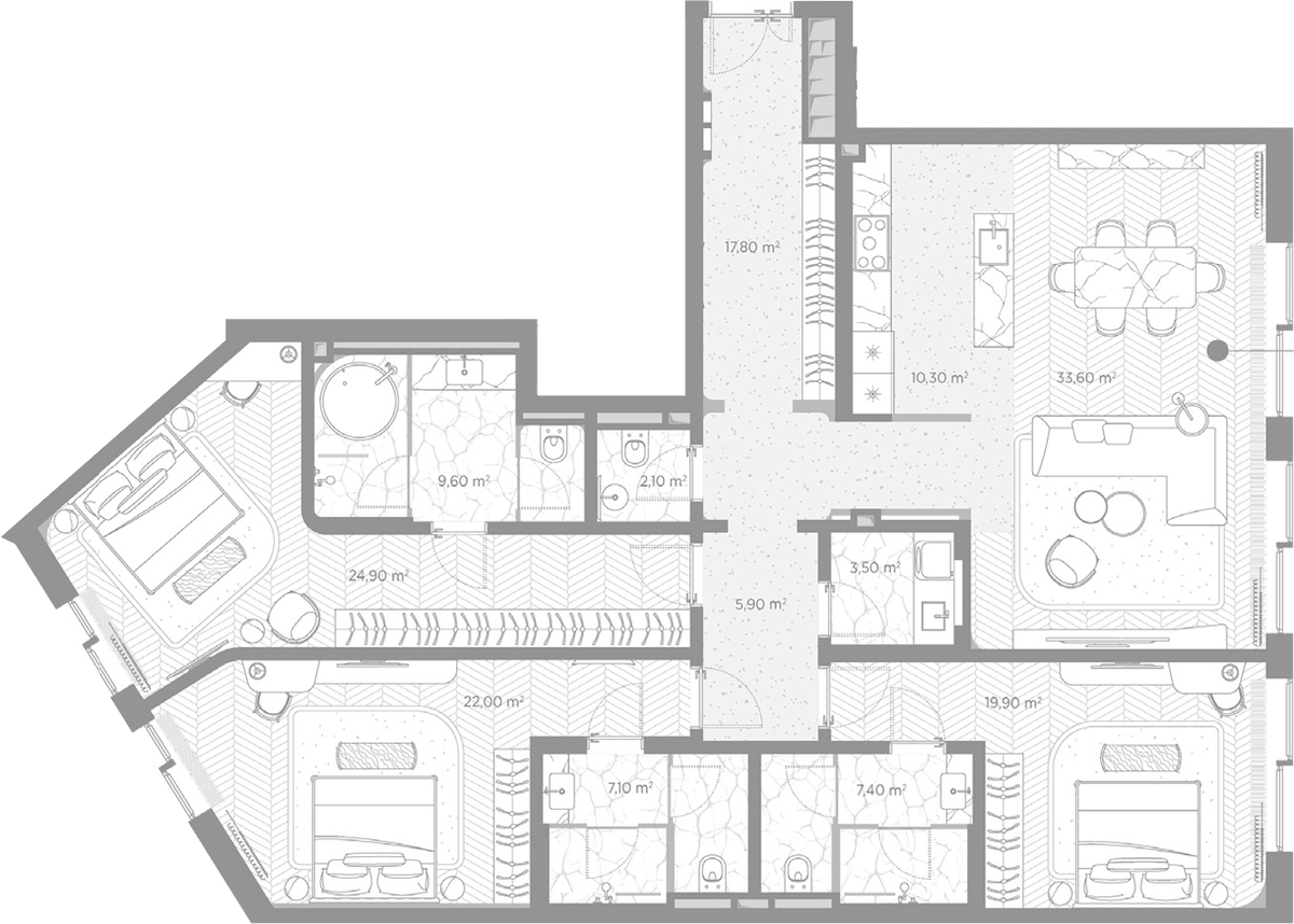Планировка трёхкомнатная 164.1 м² в ЖК «Николь», корпус Резиденция